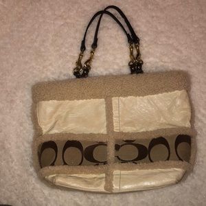 Coach sheepskin and leather tote 10393